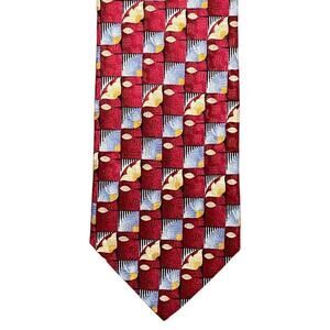 Ermenegildo Zegna 100% Silk Necktie Tie Red Cream Floral Pattern 3.75" Wide
